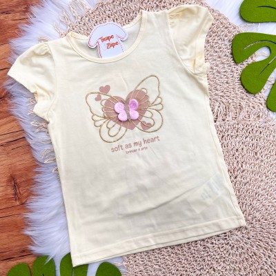 Conj. Blusa Soft as my Heart e Short com Brilhinhos - Amarelo e Areia
